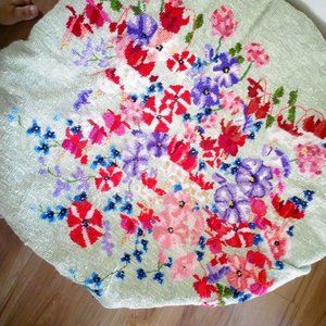 Floral Bouquet Green Round Ottoman Cover Needlepoint Tapestry